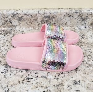 NWT Bobbie Brooks Girl's Slides Sandals Pink Sequin Size L (2-3)